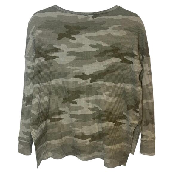 American Eagle Camo Thermal Waffle Knit Long Sleeve Top XS Green - Picture 4 of 8